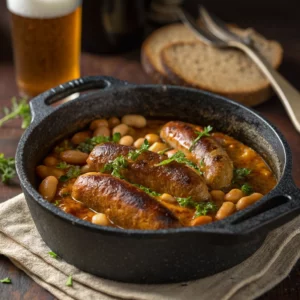 Craft Beer Mustard Sausage and Bean One-Pot